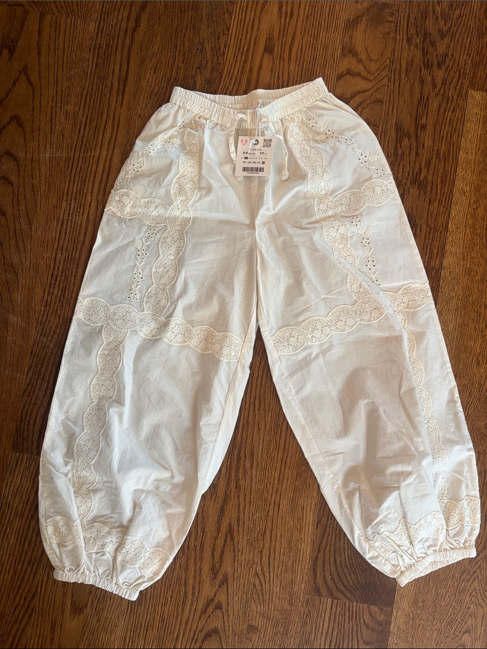 ZARA White Lace Trim Kids Pants